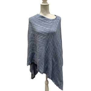 New Soft Surroundings Cable Knit Poncho Blue One Size Cozy Soft Asymmetrical